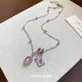Light Luxury Alloy Rhinestone Enamel Heart Square Pendant Necklace For Women view 4