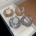 Elegant Copper Hoop Earrings With Silver Pins, Sparkling Rhinestone Hollow Round Design view 1