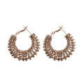 Elegant Copper Hoop Earrings With Silver Pins, Sparkling Rhinestone Hollow Round Design view 5