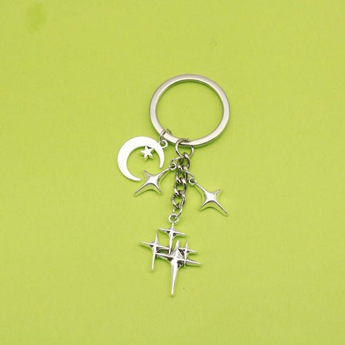 Metal Hollow Four Point Star Moon Keychain Bag Charm Gift