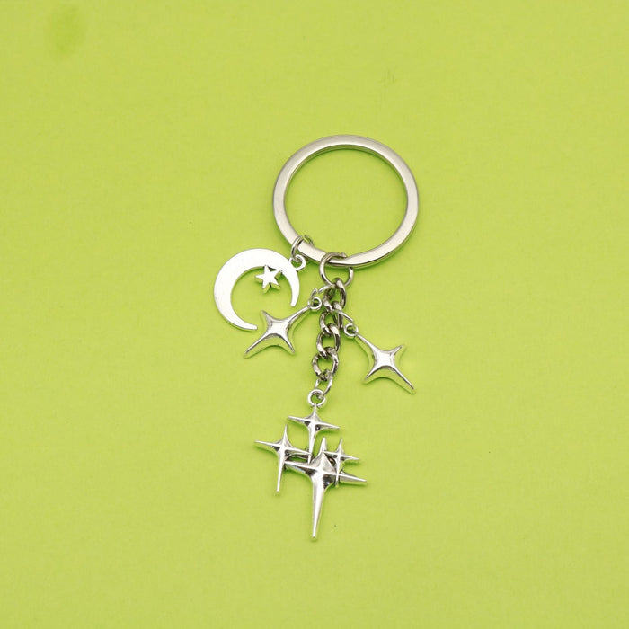 Metal Hollow Four Point Star Moon Keychain Bag Charm Gift