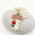Metal Rose Rabbit Flower Keychain For Student Bag Charm Gift view 4