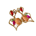 Vintage Light Luxury Copper Heart Geometric Rhinestone Stud Earrings European Court Style view 5