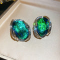 Vintage Irregular Geometric Resin Rhinestone Stud Earrings With Silver Pins Elegant Light Luxury view 4