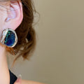 Vintage Irregular Geometric Resin Rhinestone Stud Earrings With Silver Pins Elegant Light Luxury view 3