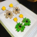 Silver Needle Crystal Flower Drop Earrings, Light Luxury Floral Vacation Style Ear Jewelry view 4