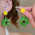 Silver Needle Crystal Flower Drop Earrings, Light Luxury Floral Vacation Style Ear Jewelry view 3