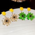 Silver Needle Crystal Flower Drop Earrings, Light Luxury Floral Vacation Style Ear Jewelry view 2