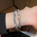 Sparkling Rhinestone Copper Multi Layer Wrap Bangle Elegant Light Luxury Geometric Bracelet For Women view 2
