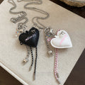 Vacation Style Leather Cotton Cord Necklace With Stainless Steel Heart Bow Tooth Pendant view 2