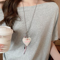 Vacation Style Leather Cotton Cord Necklace With Stainless Steel Heart Bow Tooth Pendant view 3