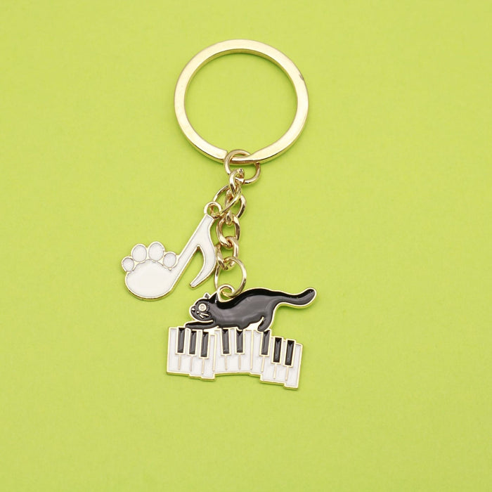 Zinc Alloy Piano Cat Music Keychain Bag Charm