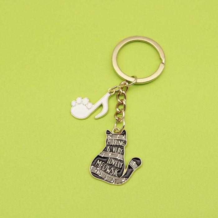 Zinc Alloy Piano Music Cat Keychain Bag Charm Gift
