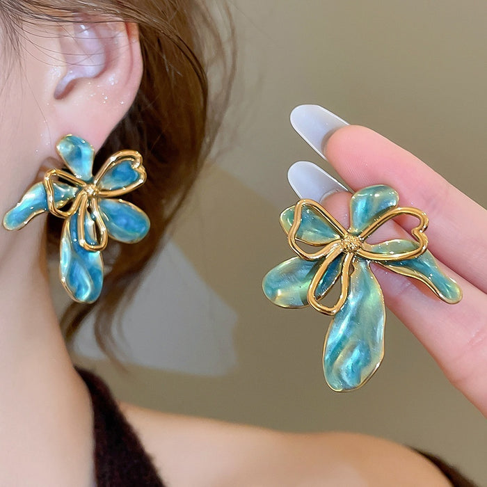 Stainless Steel Vintage Floral Earrings French Court Style Flower Stud Earrings For Women