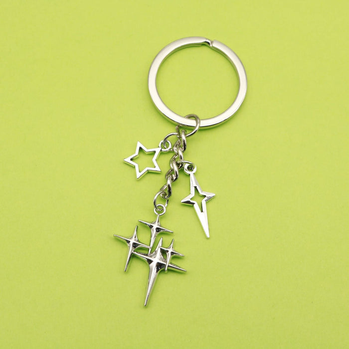 Metal Four Point Star Cross Moon Keychain Bag Charm Gift