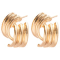 Alloy Geometric Curved Interlocking Stud Earrings, Western Metal Style Minimalist Hoop Design view 5