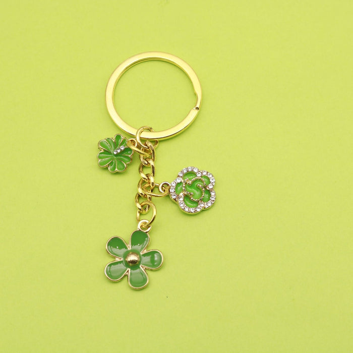 Metal Heart Flower Keychain Bag Charm