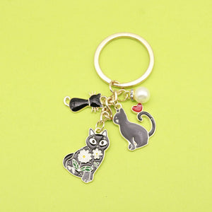 Black Metal Cartoon Cat Heart Star Keychain Cute Bag Charm