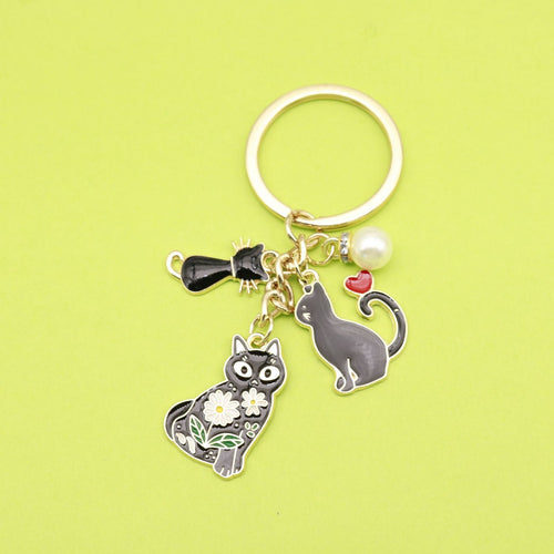 Black Metal Cartoon Cat Heart Star Keychain Cute Bag Charm