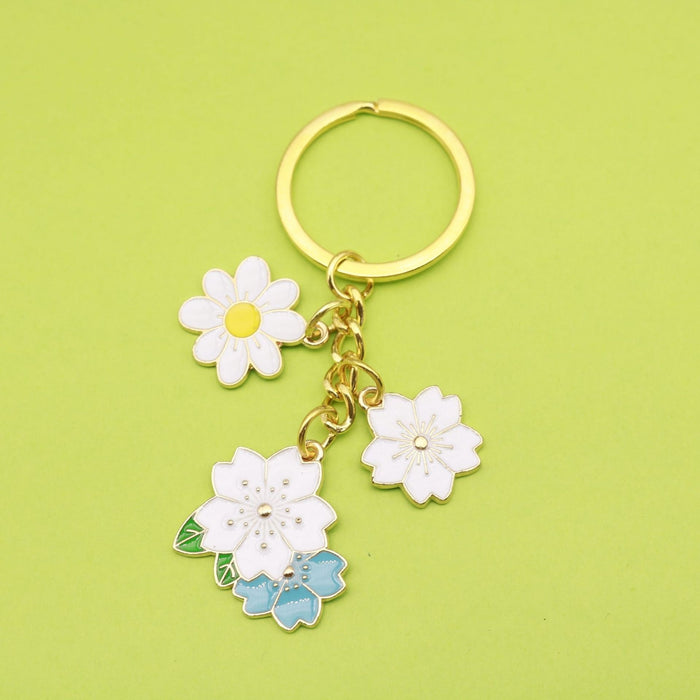Metal Colorful Flower Keychain Bag Charm Car Key Ring