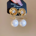 14K Gold Plated Zircon Flower Swirl Faux Pearl Court Style Stud Earrings view 2