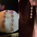 Light Luxury Alloy Colorful Rhinestone Flower Long Pendant Drop Earrings view 1