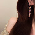 Light Luxury Alloy Colorful Rhinestone Flower Long Pendant Drop Earrings view 3