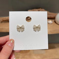 Light Luxury Bow Stud Earrings With Faux Pearl Zircon Brushed Silver Needle Court Style For Women view 3