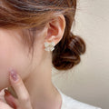 Light Luxury Bow Stud Earrings With Faux Pearl Zircon Brushed Silver Needle Court Style For Women view 4