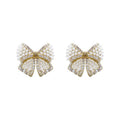Light Luxury Bow Stud Earrings With Faux Pearl Zircon Brushed Silver Needle Court Style For Women view 5