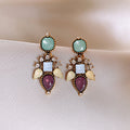 Light Luxury Resin Flower Stud Earrings With Rhinestone Leaf Waterdrop Design For Women view 2
