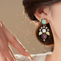 Light Luxury Resin Flower Stud Earrings With Rhinestone Leaf Waterdrop Design For Women view 3