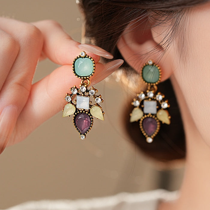 Light Luxury Resin Flower Stud Earrings With Rhinestone Leaf Waterdrop Design For Women