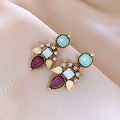 Light Luxury Resin Flower Stud Earrings With Rhinestone Leaf Waterdrop Design For Women view 4