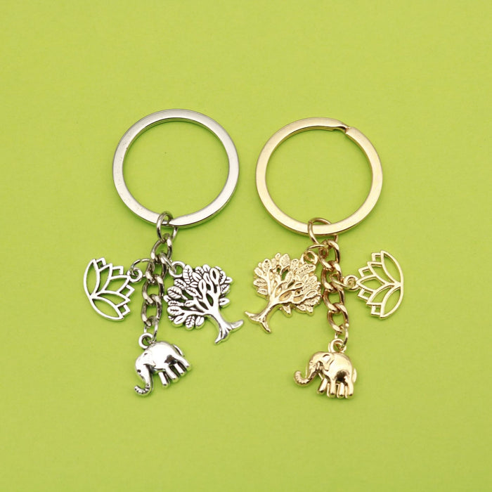 Metal Elephant Lotus Tree Keychain For Cute Bag Charm