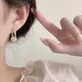 Pearl Geometric Hoop Earrings With Silver Needle Minimalist Cool Style Women's Jewelry view 3