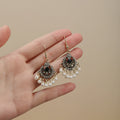 Bohemian Vintage Rhinestone Inlaid Fan Shaped Pearl Tassel Alloy Hook Chandelier Drop Earrings view 1