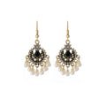 Bohemian Vintage Rhinestone Inlaid Fan Shaped Pearl Tassel Alloy Hook Chandelier Drop Earrings view 5