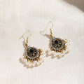 Bohemian Vintage Rhinestone Inlaid Fan Shaped Pearl Tassel Alloy Hook Chandelier Drop Earrings view 3