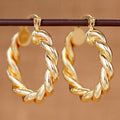 New Gold Tone Metal Braided Hoop Ear Cuffs, Shiny Woven Statement Earrings For Women view 1