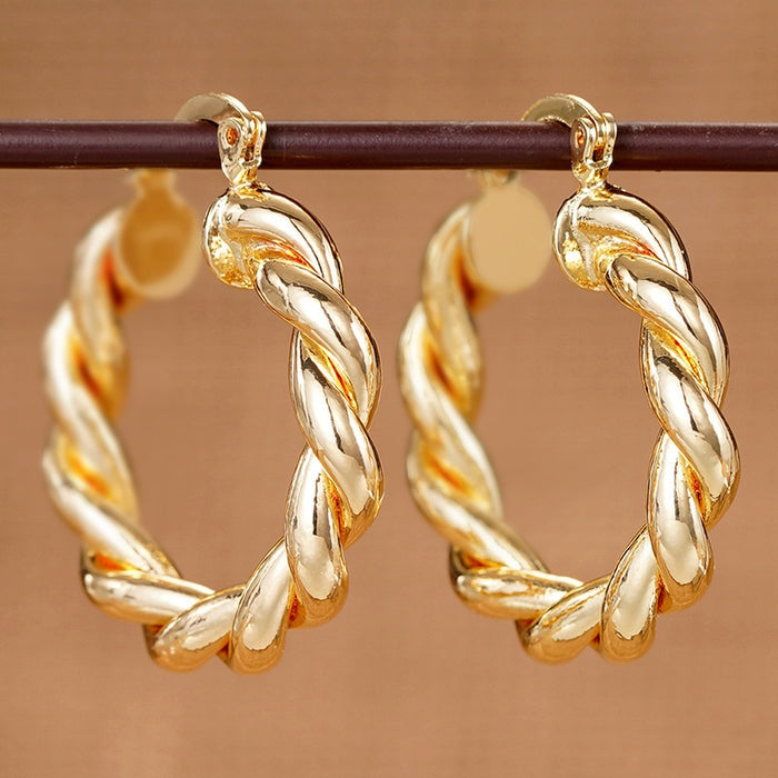 New Gold Tone Metal Braided Hoop Ear Cuffs, Shiny Woven Statement Earrings For Women