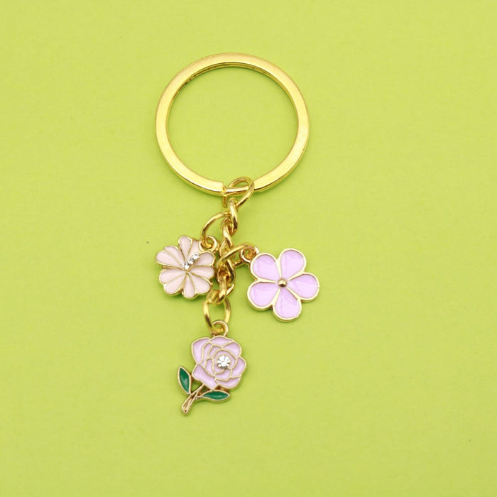 Metal Pearl Enamel Flower Keychain Sakura Bag Charm Gift