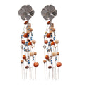 Bohemian Flower Shell Resin Crystal Tassel Drop Earrings With Silver Pins For Women view 5