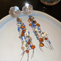 Bohemian Flower Shell Resin Crystal Tassel Drop Earrings With Silver Pins For Women view 4