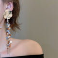 Bohemian Flower Shell Resin Crystal Tassel Drop Earrings With Silver Pins For Women view 3
