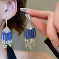 French Court Style Mixed Material Zircon Crystal Teardrop Star Tassel Drop Earrings view 2