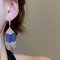 French Court Style Mixed Material Zircon Crystal Teardrop Star Tassel Drop Earrings view 4