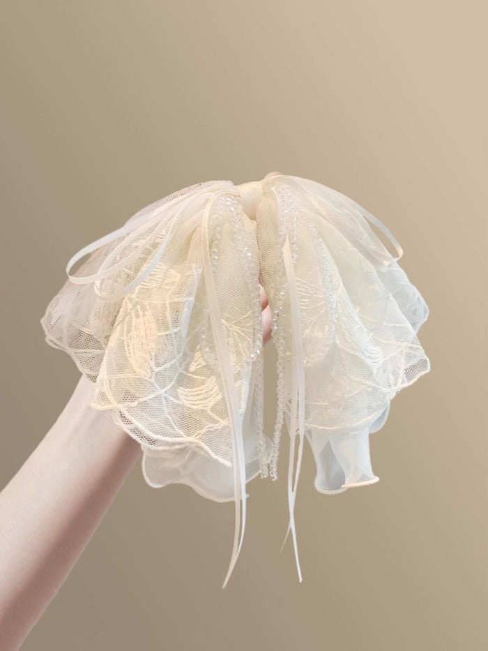 Embroidered Lace Bow Crystal Claw Clip For Ponytail