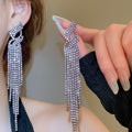 Light Luxury Copper Purple Geometric Heart Rhinestone Tassel Drop Earrings With Silver Posts view 4