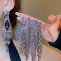 Light Luxury Copper Purple Geometric Heart Rhinestone Tassel Drop Earrings With Silver Posts view 2